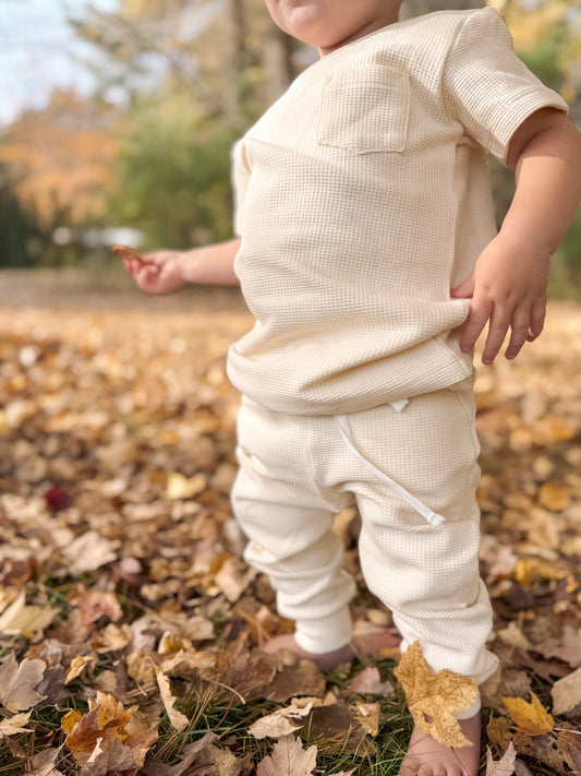 Sweet Cream Pocket Tee And Joggers Organic Waffle Knit Lounge