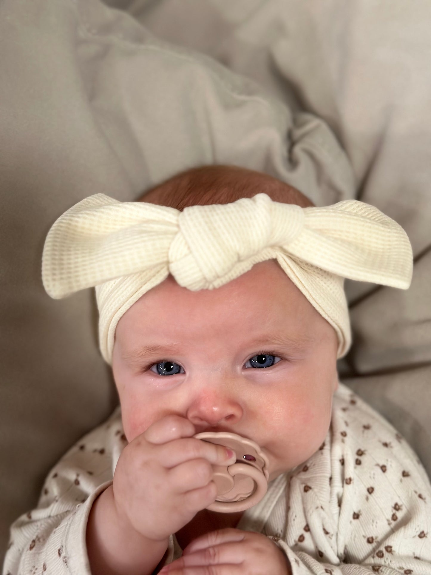 Sweet Cream Adjustable Infant Waffle Knit Bow