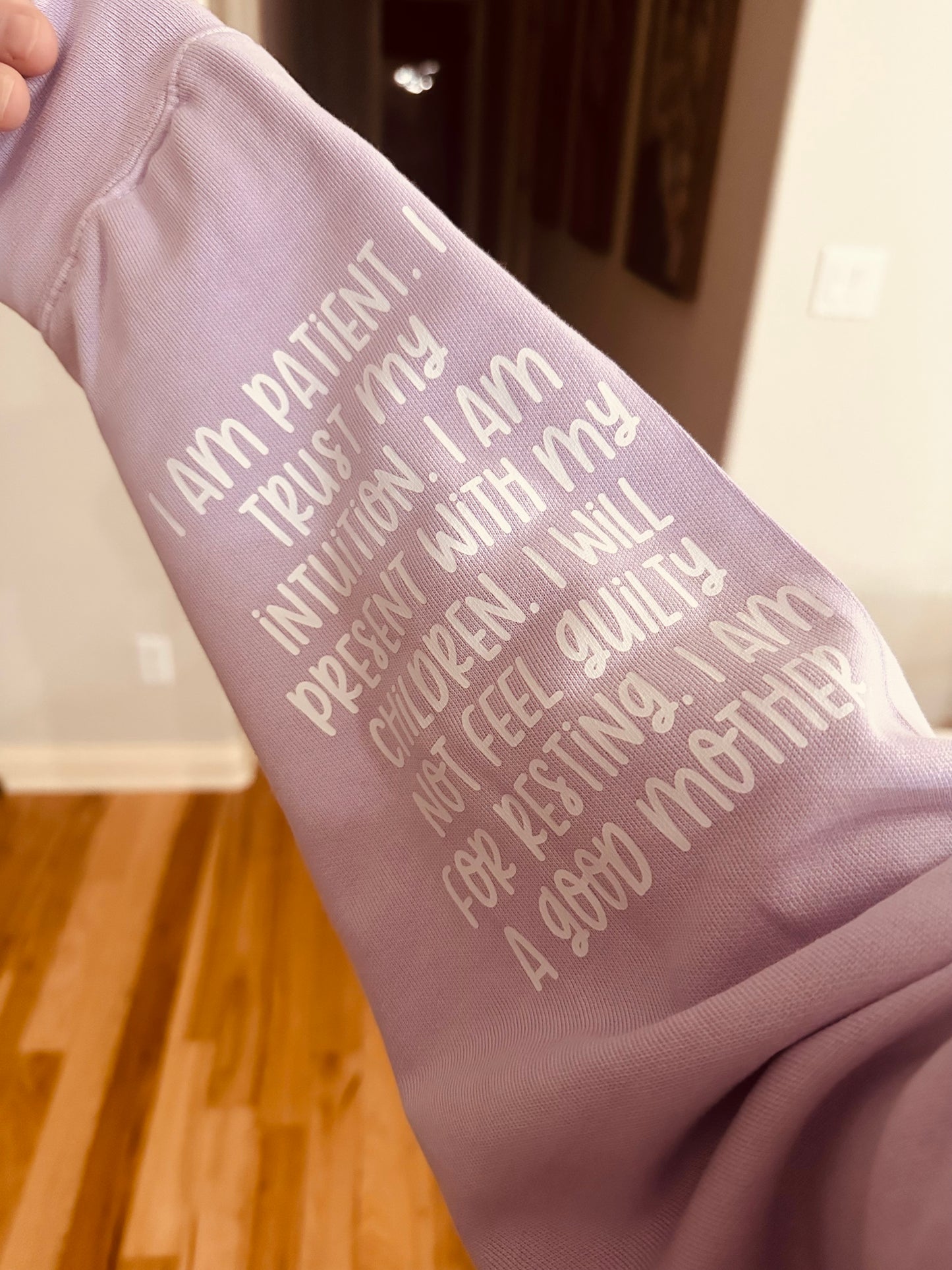 Mama W/ Affirmations on Sleeve Comfort Color Crewneck