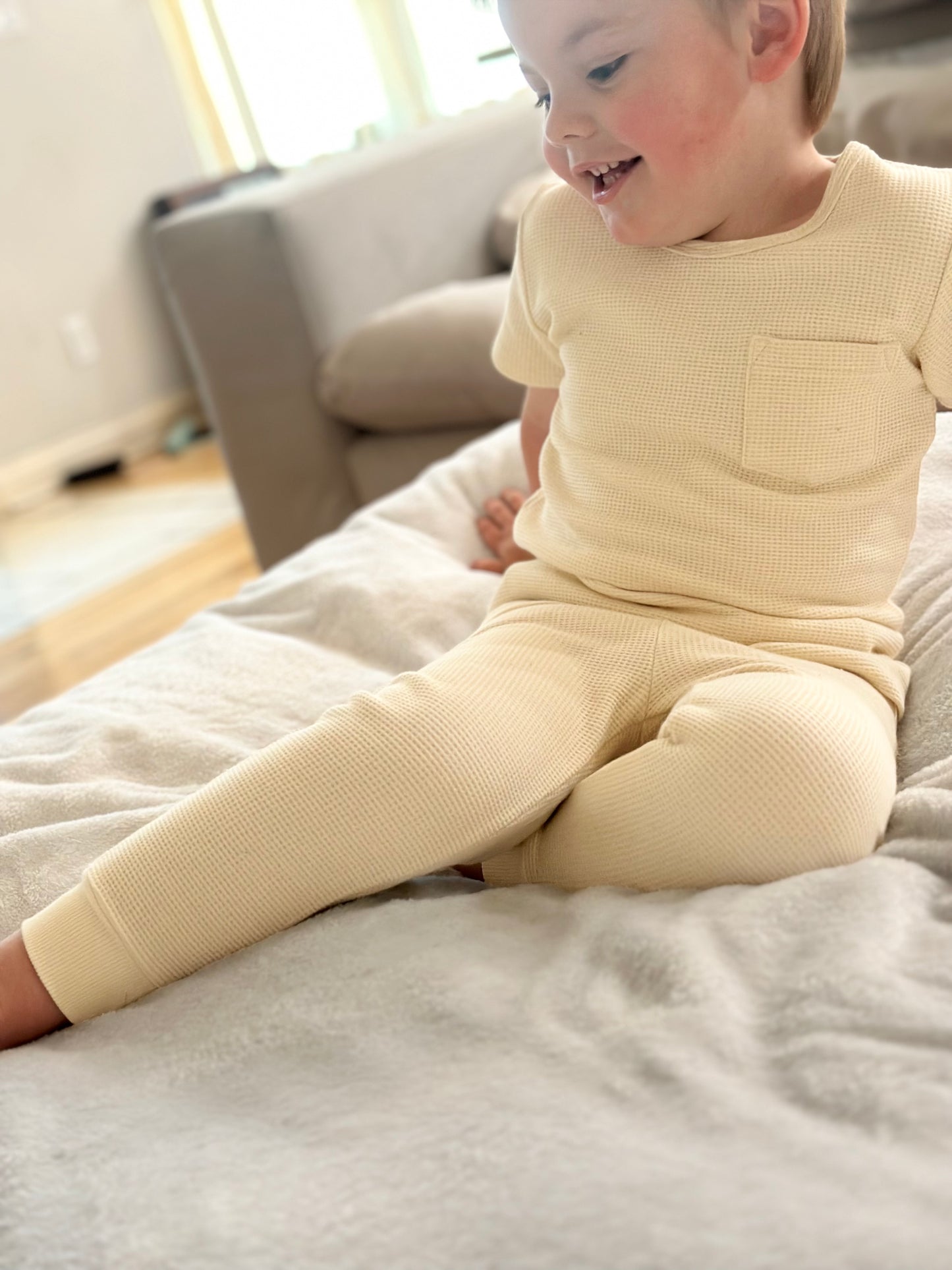 Sweet Cream Pocket Tee And Joggers Organic Waffle Knit Lounge