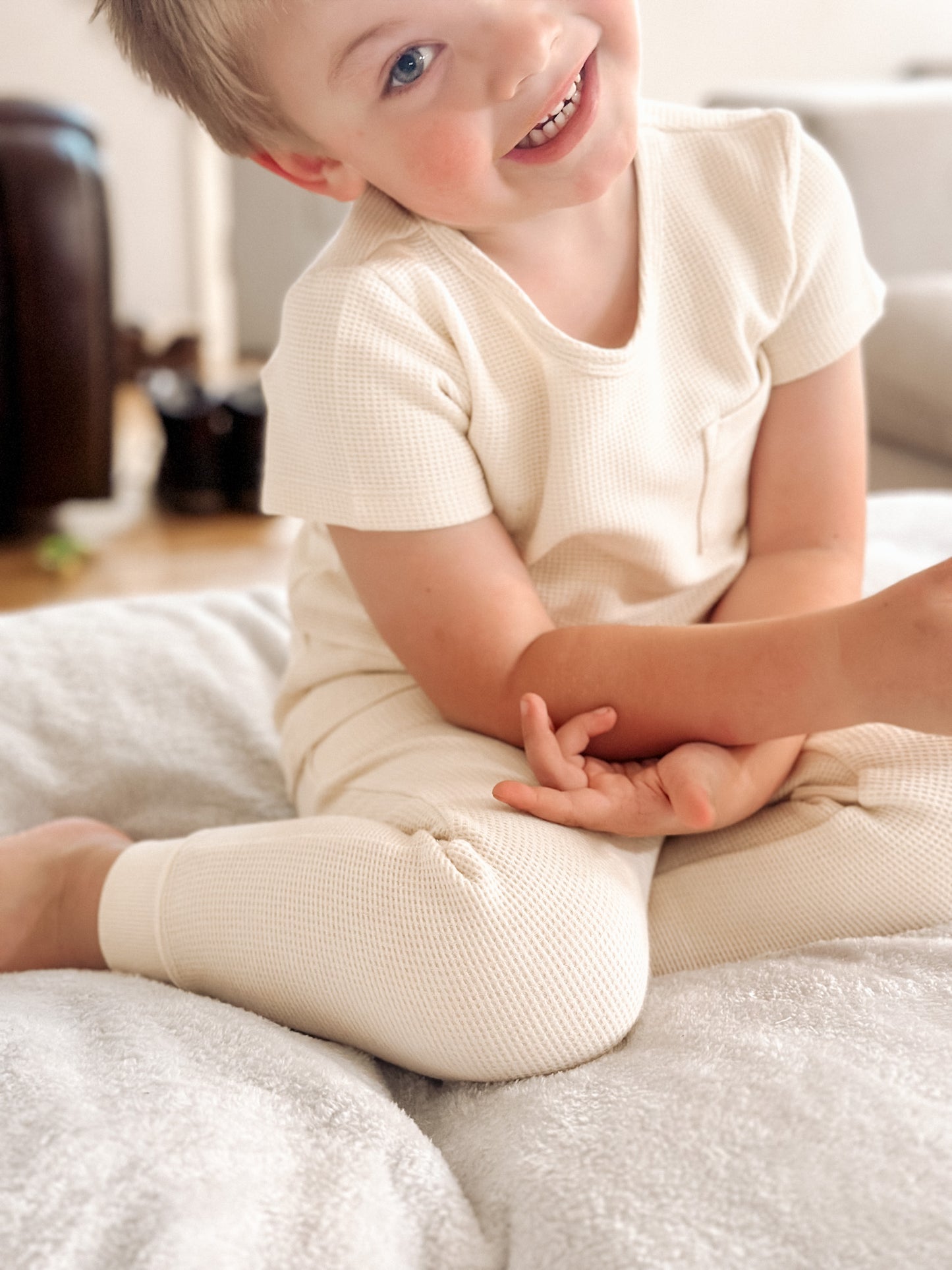 Sweet Cream Pocket Tee And Joggers Organic Waffle Knit Lounge