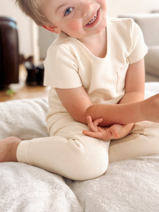 Sweet Cream Pocket Tee And Joggers Organic Waffle Knit Lounge